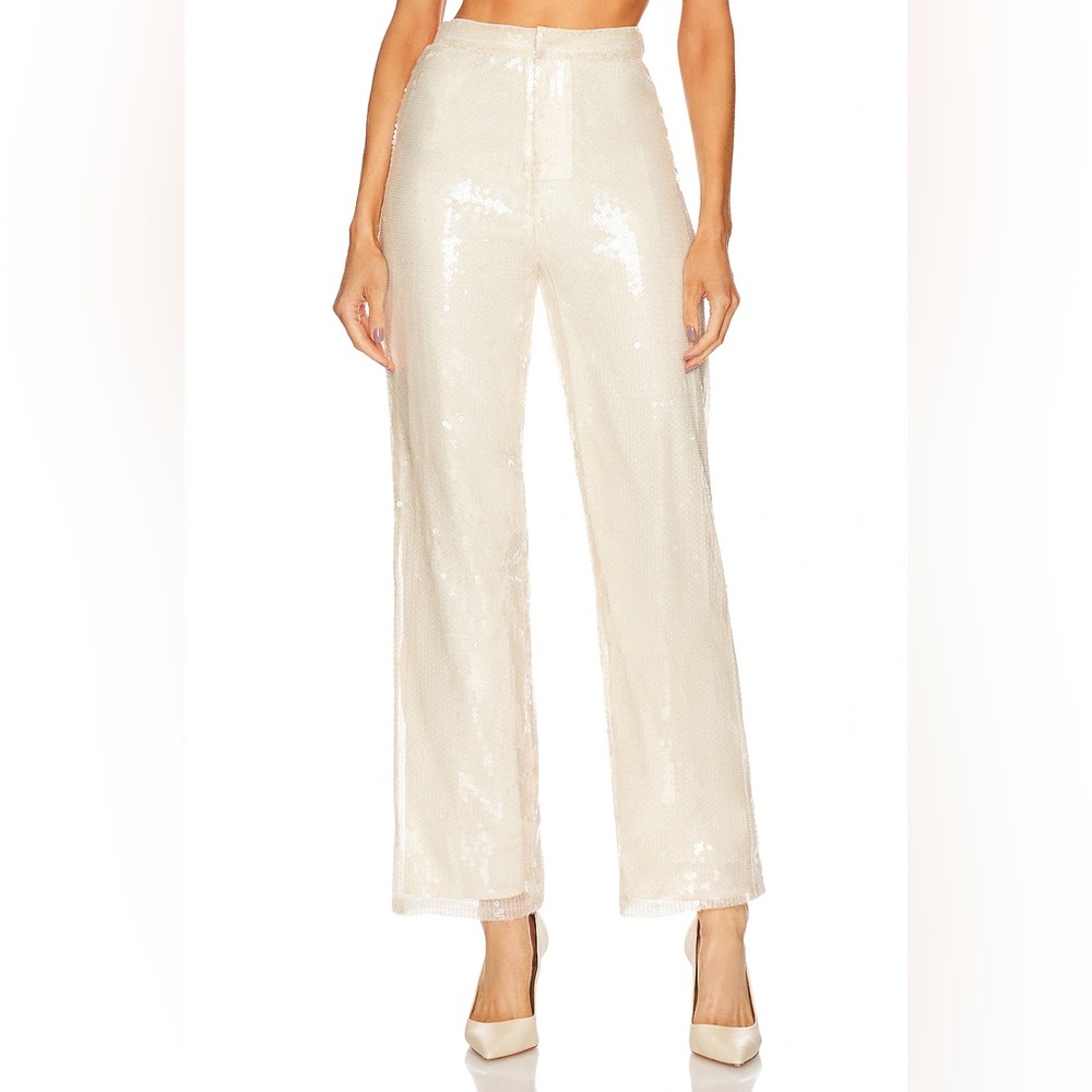 Elegant Cream Sequin Wide Leg Pants